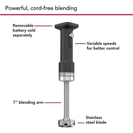 KITCHENAID CORDLESS HAND BLENDER 5KHBRV00BM 7" 2 ATTACHMENT VARIABLE SPEED