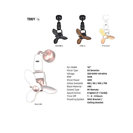 FIERO CEILING FAN TINY 16 INCH 3 BLADE WALNUT