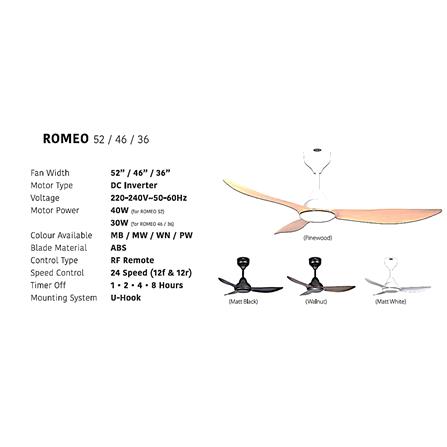 FIERO CEILING FAN ROMEO 46 INCH 3 BLADE WALNUT