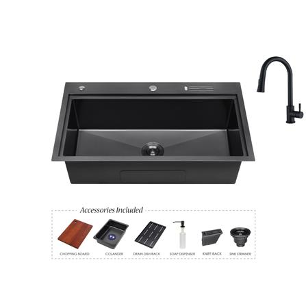 CABANA BUILT-IN NANOGRAIN SINK PAKCAGE CKS8842-BL 1BOWL BLACK 88CM WITH PULL OUT TAP CB890SS-BL