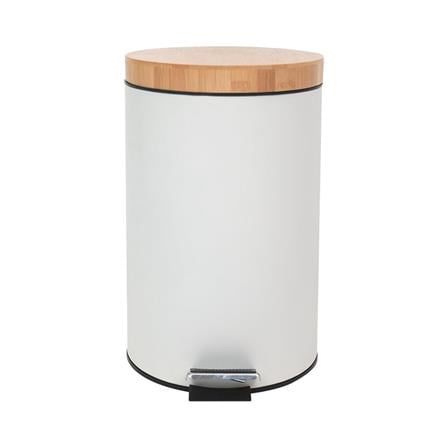 ROUND PEDAL DUSTBIN WITH WOODEN LID ACCO SYLVAN 12L WHITE [EXCLUSIVE FROM HOMEPRO THAILAND]