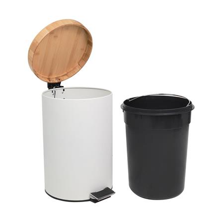 ROUND PEDAL DUSTBIN WITH WOODEN LID ACCO SYLVAN 12L WHITE [EXCLUSIVE FROM HOMEPRO THAILAND]
