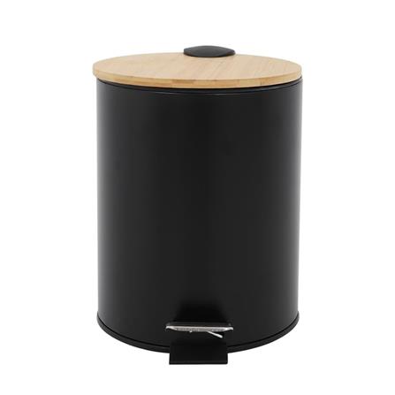 ROUND DUSTBIN PEDAL WITH WOODEN LID ACCO SYLVAN 5L BLACK [EXCLUSIVE FROM HOMEPRO THAILAND]