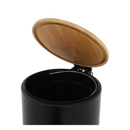 ROUND DUSTBIN PEDAL WITH WOODEN LID ACCO SYLVAN 5L BLACK [EXCLUSIVE FROM HOMEPRO THAILAND]