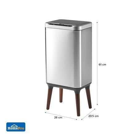 SMART DUSTBIN WITH WOOD LEGS ACCO 13L SILVER [EXCLUSIVE FROM HOMEPRO THAILAND]