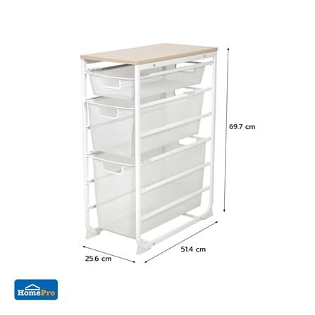 3-TIER DRAWER UNIT WITH WOOD TOP STACKO FLEXI 25.6X51.4X69.7CM WHITE [EXCLUSIVE FROM HOMEPRO THAILAND]