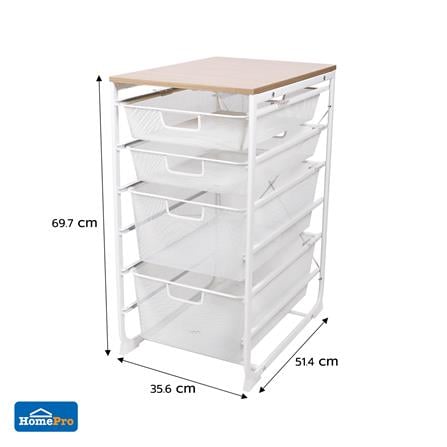 4-TIER DRAWER UNIT WITH WOOD TOP STACKO FLEXI 35.6X51.4X69.7CM WHITE [EXCLUSIVE FROM HOMEPRO THAILAND]