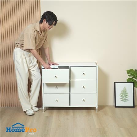 6-DRAWER LEATHER STORAGE UNIT STACKO LUZZO 88.5X30X76.5CM WHITE [EXCLUSIVE FROM HOMEPRO THAILAND]