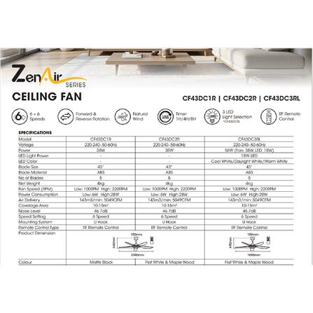 KHIND CEILING FAN CF43DC1R 5BLADES MATT BLACK 43"