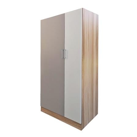 WARDROBE WITH 2 DOORS FURDINI FINE 90CM WOOD GRAIN/CREAM WHITE FABRIC PATTERN [EXCLUSIVE FROM HOMEPRO THAILAND]