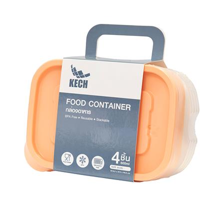 FOOD CONTAINER KECH 9001 0.6L ORANGE 4PCS