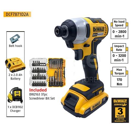 DEWALT 20V BRUSHLESS IMPACT DRIVER (2x 2.0Ah Battery) DCF7871D2A-B1