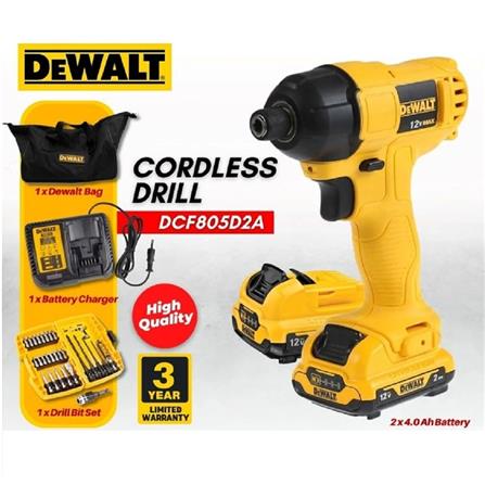 DEWALT 12V CORDLESS IMPACT DRIVER + 18 ACCESSORIES (2x 2.0Ah Batteries) DCF805D2A-B1