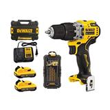 DEWALT 12V CORDLESS BRUSHLESS HAMMER DIRLL + 16 ACCESSORIES (2x 2.0Ah Batteries) DCD706D2A-B1
