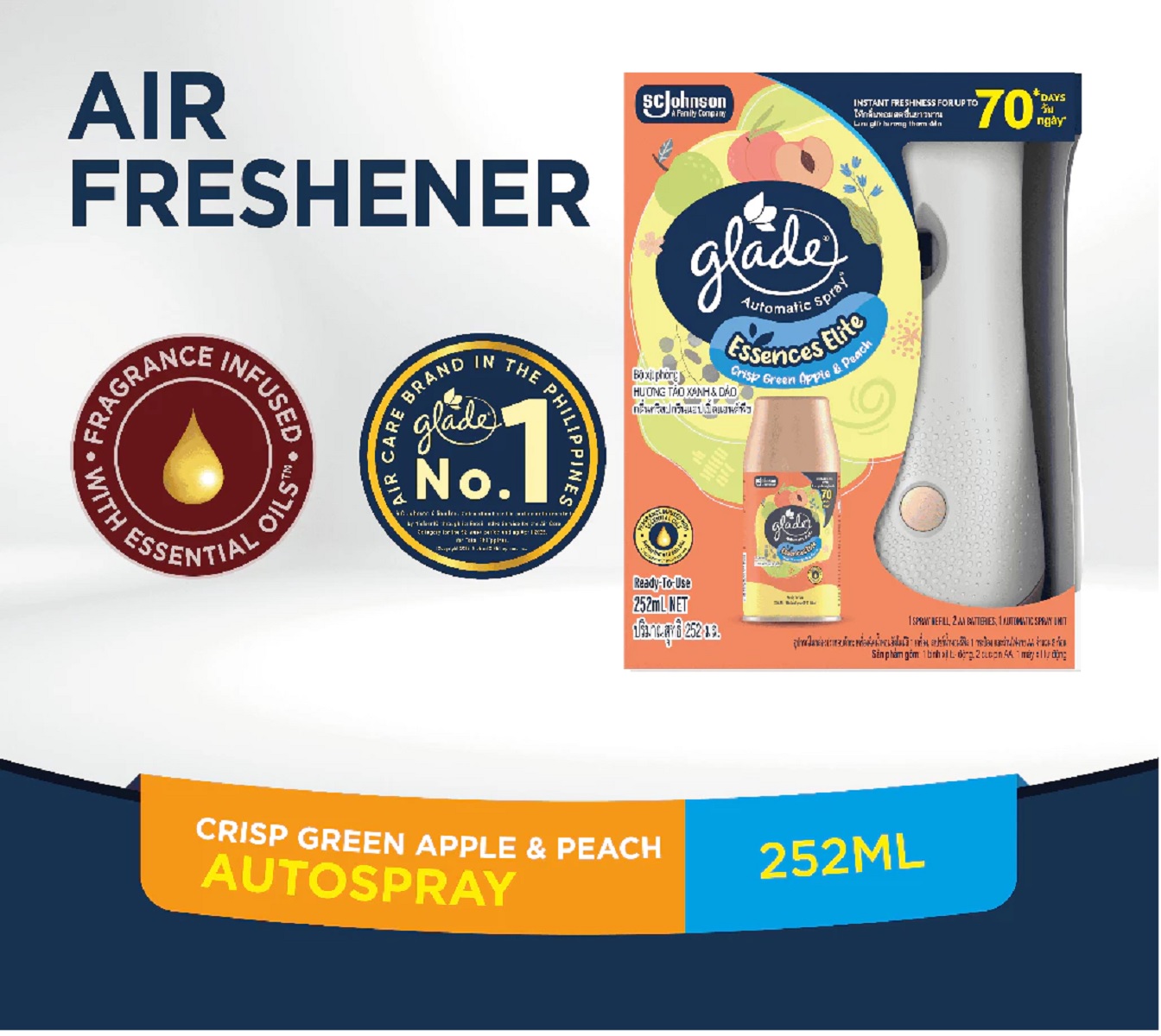 GLADE AUTO SPRAY STARTER 252ML CRISPY GREEN APPLE & PEACH