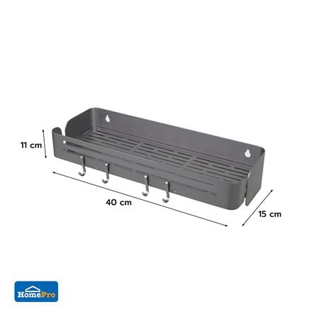 MULTIPURPOSE WALL SHELF 40CM WITH 4 HOOKS KECH GREY [EXCLUSIVE FROM HOMEPRO THAILAND]