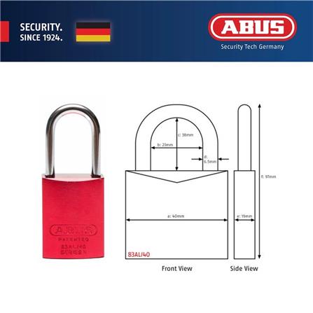 (ONLINE) ABUS 40MM TITALIUM ALUMINIUM PADLOCK WITH 2 KEYS 83AL/40 RED