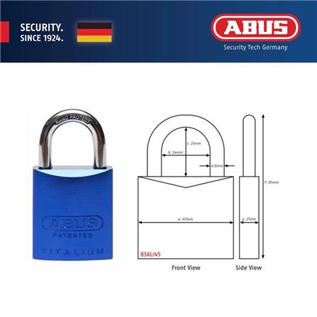 (ONLINE) ABUS 45MM TITALIUM ALUMINIUM PADLOCK WITH 2 KEYS 83AL/45 BLUE