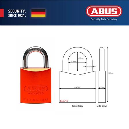 (ONLINE) ABUS 45MM TITALIUM ALUMINIUM PADLOCK WITH 2 KEYS 83AL/45 ORANGE
