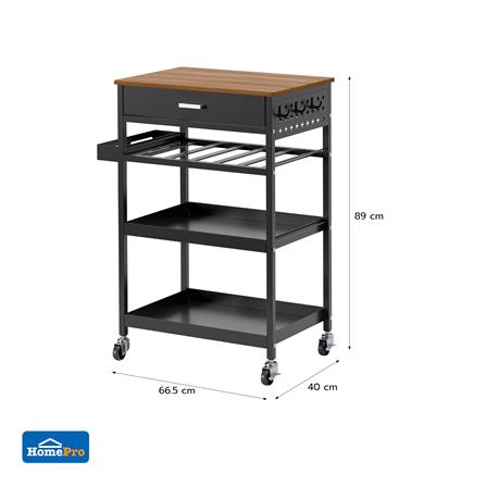 3-TIER STEEL UTINITY CART WITH DRAWER STACKO URBAN 66.5X40X89CM BLACK [EXCLUSIVE FROM HOMEPRO THAILAND]