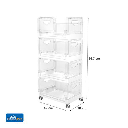 4-TIER FOLDABLE UTILITY CART STACKO SKY 42X28X93.7CM CLEAR [EXCLUSIVE FROM HOMEPRO THAILAND]