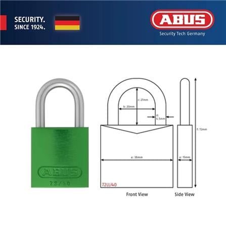 (ONLINE) ABUS 40MM TITALIUM LOVE PADLOCK ALUMINIUM SHACKLE 1 KEY 72LL/40 GREEN