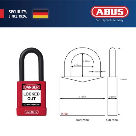 (ONLINE) ABUS 40MM LOTO LIGHTWEIGHT ALUMINIUM PADLOCK 1 KEY & 1 LABEL 74/40 RED