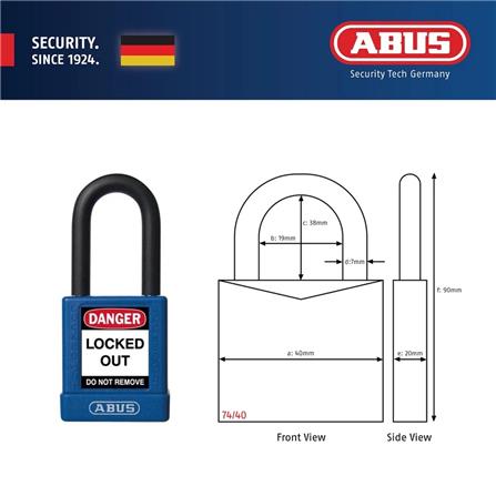 (ONLINE) ABUS 40MM LOTO LIGHTWEIGHT ALUMINIUM PADLOCK 1 KEY & 1 LABEL 74/40 BLUE