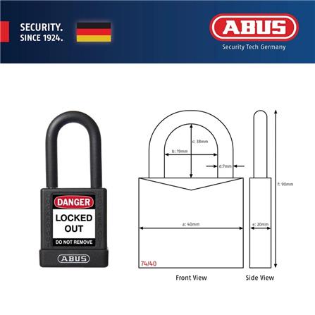 (ONLINE) ABUS 40MM LOTO LIGHTWEIGHT ALUMINIUM PADLOCK 1 KEY & 1 LABEL 74/40 BLACK