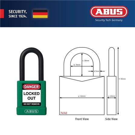(ONLINE) ABUS 40MM LOTO LIGHTWEIGHT ALUMINIUM PADLOCK 1 KEY & 1 LABEL 74/40 GREEN