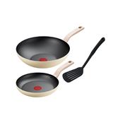 TEFAL LEMONY COOKWARE 3PCS SET  (WORKPAN 28CM+FRYPAN 22CM+SPATULA)