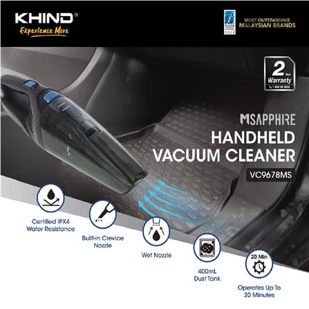 KHIND HANDHELD VACUUM VC9678MS 65W 0.7L RUNTIME 20MINUTES
