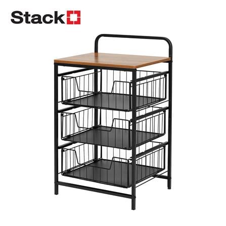 3-TIER DRAWER UNIT WITH WOOD TOP STACKO URBAN 40X32X69CM BLACK [EXCLUSIVE FROM HOMEPRO THAILAND]