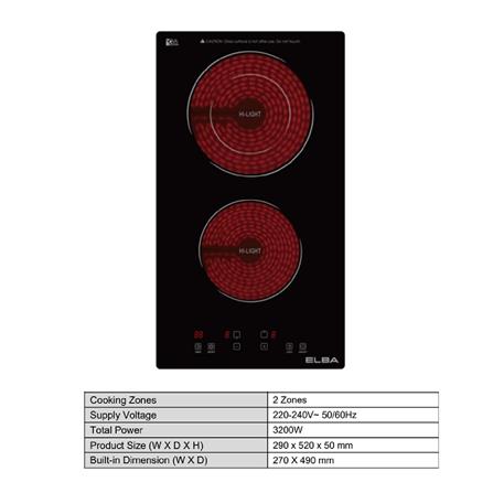 ELBA BUILT IN DOMINO CERAMIC HOB EDCH-Q3022ST(BK) 29CM