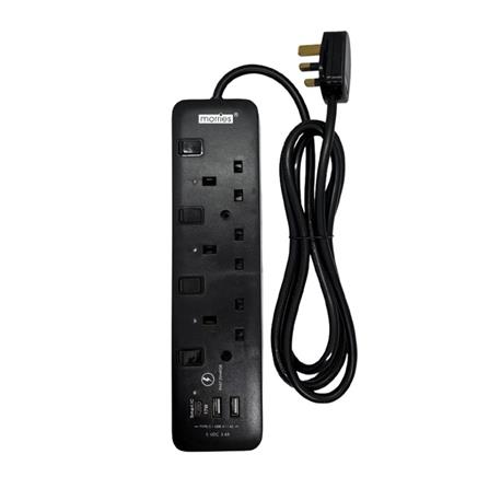 MORRIES 3GANG 2METER EXTENSION SOCKET WITH 2 USB AND 1 TYPE C MS3W2U1C BLACK
