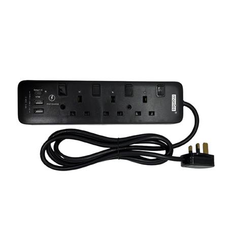 MORRIES 3GANG 2METER EXTENSION SOCKET WITH 2 USB AND 1 TYPE C MS3W2U1C BLACK