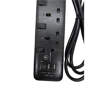 MORRIES 4GANG 2METER EXTENSION SOCKET WITH 2 USB AND 1 TYPE C MS4W2U1C BLACK