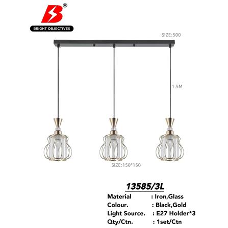BRIGHT OBJECTIVE PENDANT LAMP 13585/3L BLACK,GOLD