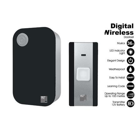 YETPLUS DIGITAL WIRELESS DOOR BELL A300 BLACK+SILVER