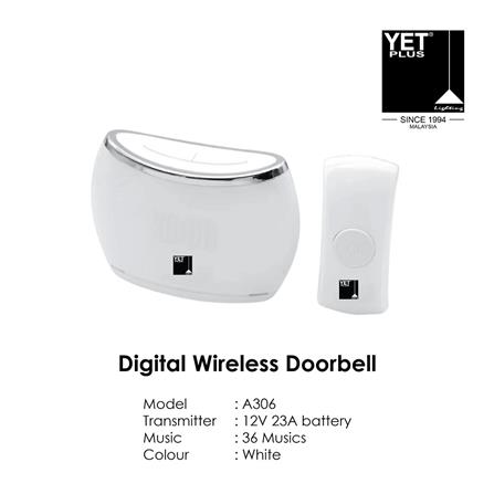 YETPLUS DIGITAL WIRELESS DOOR BELL A306 WHITE