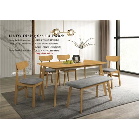 DINING SET 1+4+BENCH LINDY OAK GREY