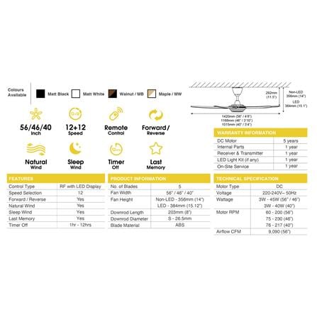 ALPHA COSA EX6 5-BLADE LED DIMMER 56" WALNUT