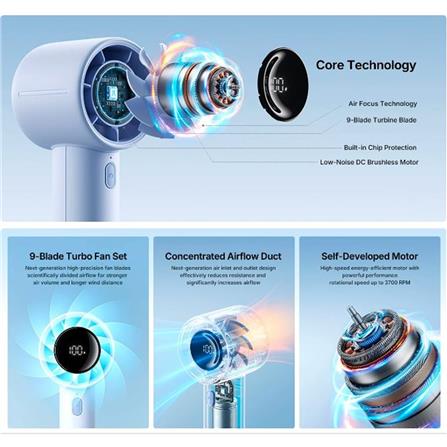 JISULIFE HANDHELD FAN LIFE10S-BLUE WITH LED DIGITAL DISPLAY