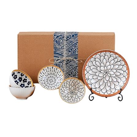 JAPANESE STYLE CERAMIC TABLEWARE BOWL & PLATE GIFT BOX SET -CP - 6PCS SET-A