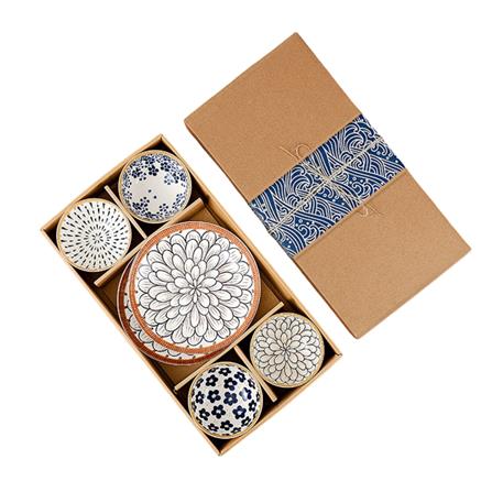 JAPANESE STYLE CERAMIC TABLEWARE BOWL & PLATE GIFT BOX SET -CP - 6PCS SET-A