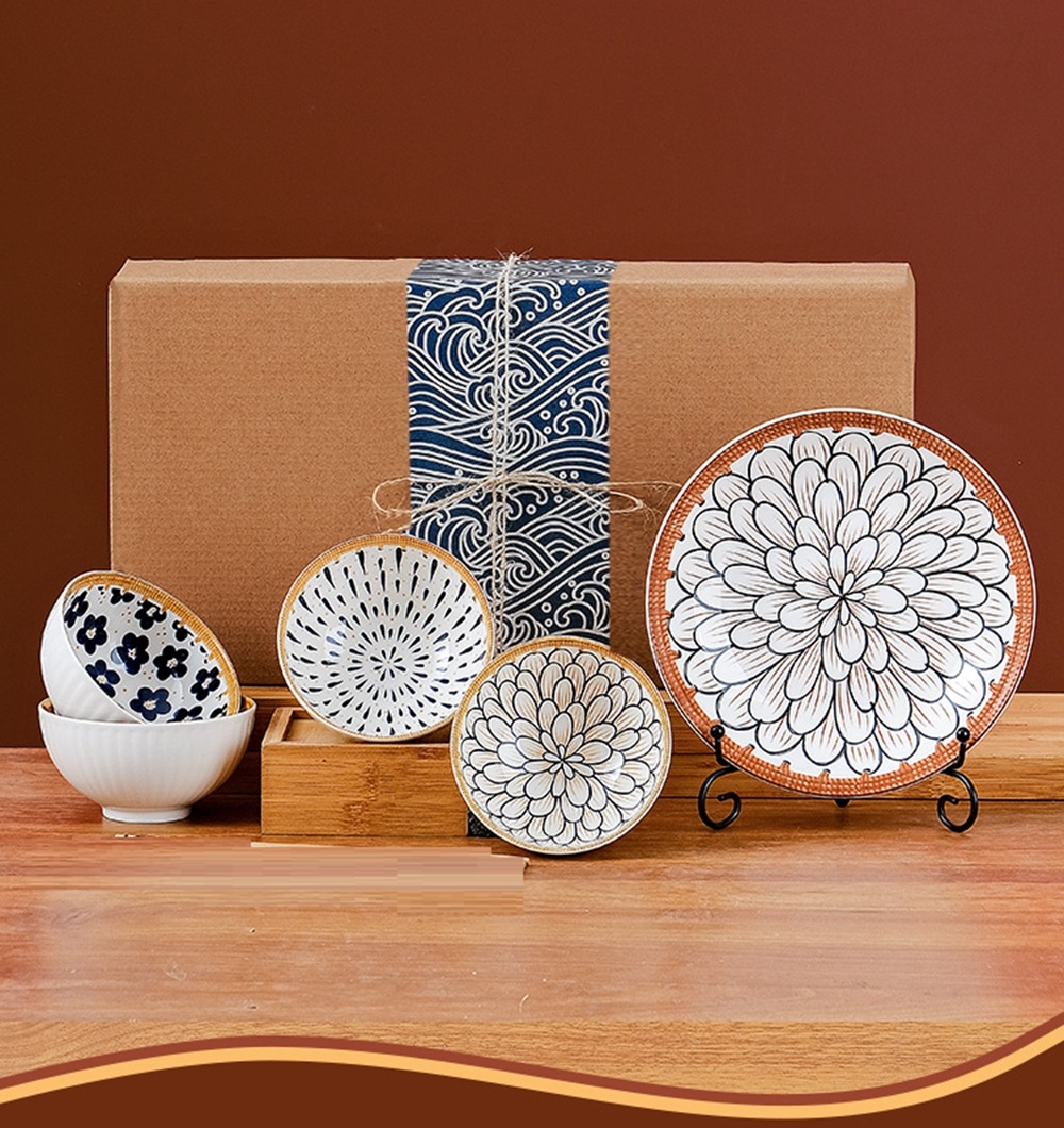 JAPANESE STYLE CERAMIC TABLEWARE BOWL & PLATE GIFT SET 6PCS