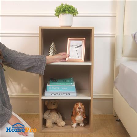 OPEN CABINET WITH 3 COMPARTMENTS FURDINI FINE WOOD GRAIN/WHITE CREAM FABRIC PATTERN [EXCLUSIVE FROM HOMEPRO THAILAND]