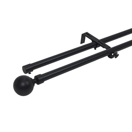 HOME LIVING STYLE DOUBLE CURTAIN ROD 19MM METAL 180-310CM BLACK