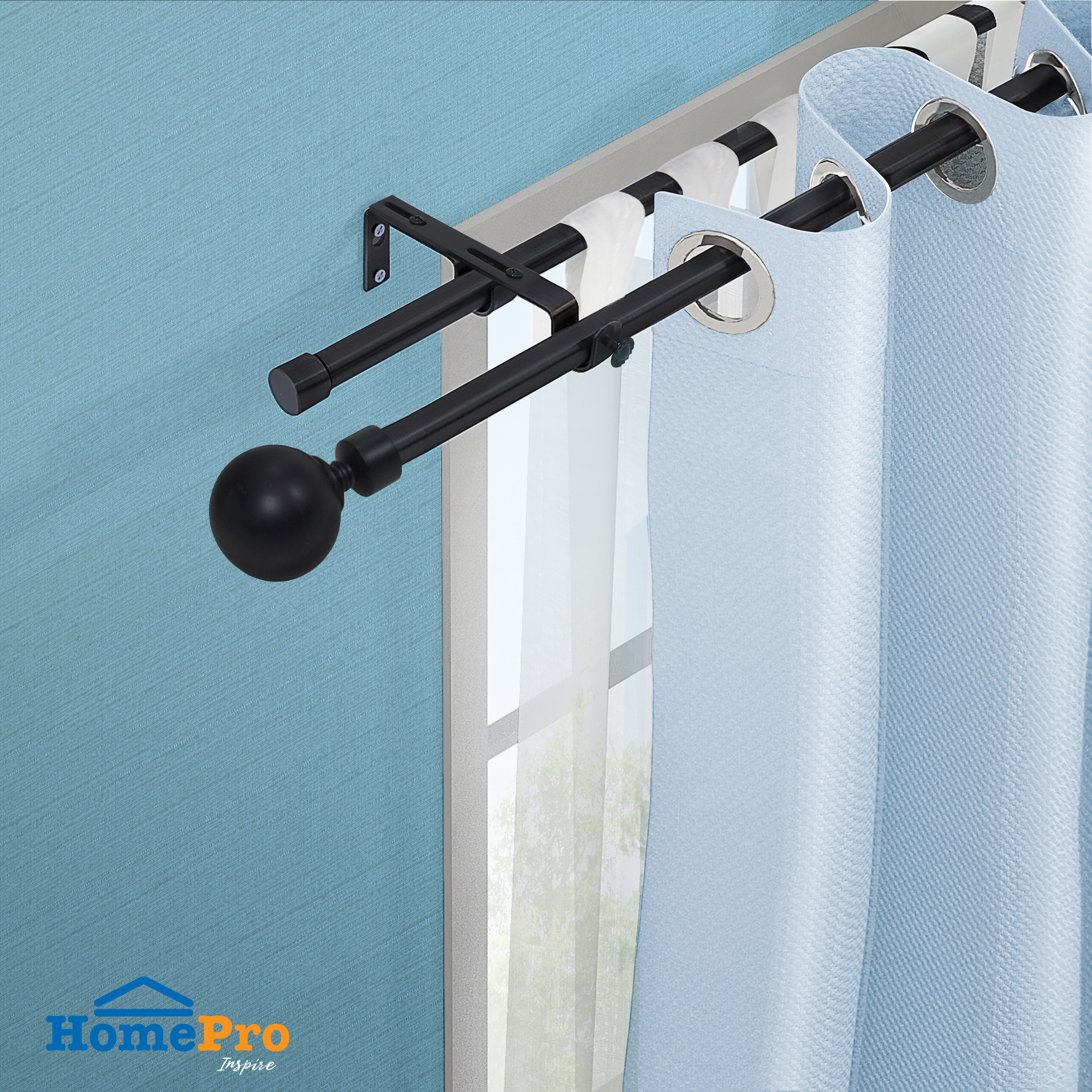 HOME LIVING STYLE DOUBLE CURTAIN ROD 19MM METAL 120-210CM BLACK