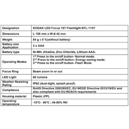 KODAK LED FLASHLIGHT FOCUS 157 1000MW